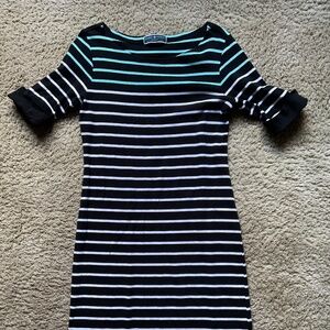 Karen Scott Sport Womens Black Striped T Shirt Dress Size Small